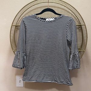 VINEYARD VINES BLACK AND WHITE STRIPE BELL SLEEVE TOP